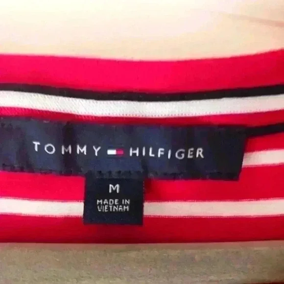 Tommy Hilfiger Tshirt top red white stripe. Denim sleeve trim. - Picture 6 of 8